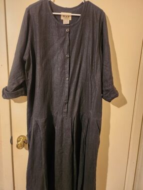 Flax By Angelhart Black Heavy Linen Maxi Dress Medium B: 46"